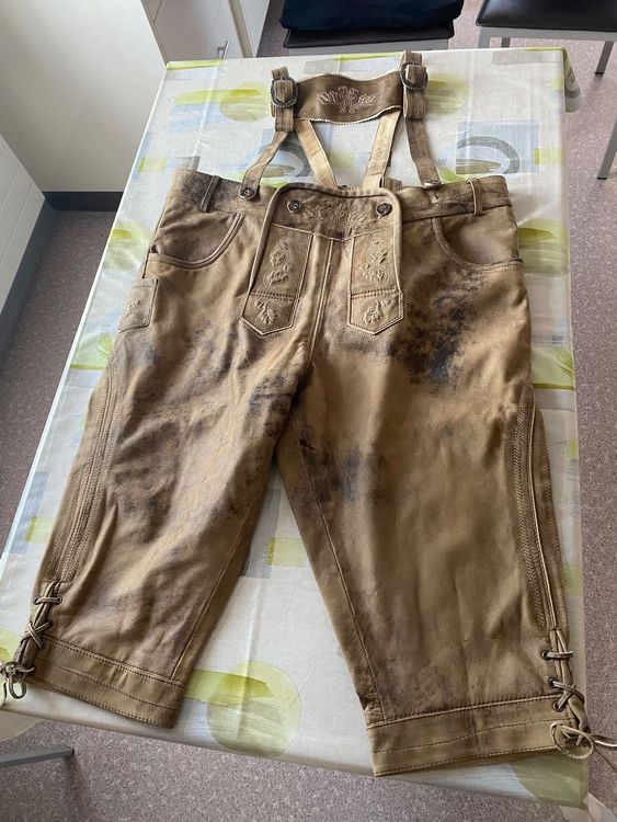Damen Lederhose Knielang Mit Trägern – Trachtenhose Im Retro-Look, Wildleder-Optik, Bestickt, Vielseitig Tragbar, Perfekt Für Oktoberfest & Volksfeste
