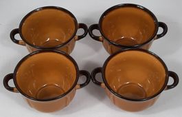 PORCELIT PRUSZKOW 4x Vintage Keramik Suppenschalen Braun