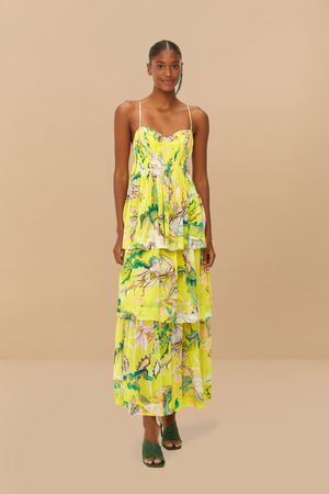 Yellow Jellyfish Bouquet Layered Maxi Dress Farm Rio