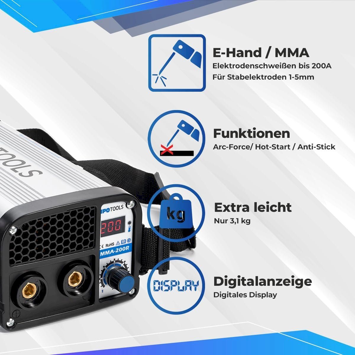 Alle Maschinen: IPOTOOLS MMA-200R E-Hand Schweißgerät – Neu und originalverpackt aus Bottighofen von zaap 1