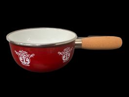 Fondue Caquelon rot emailliert mit Holzgriff
