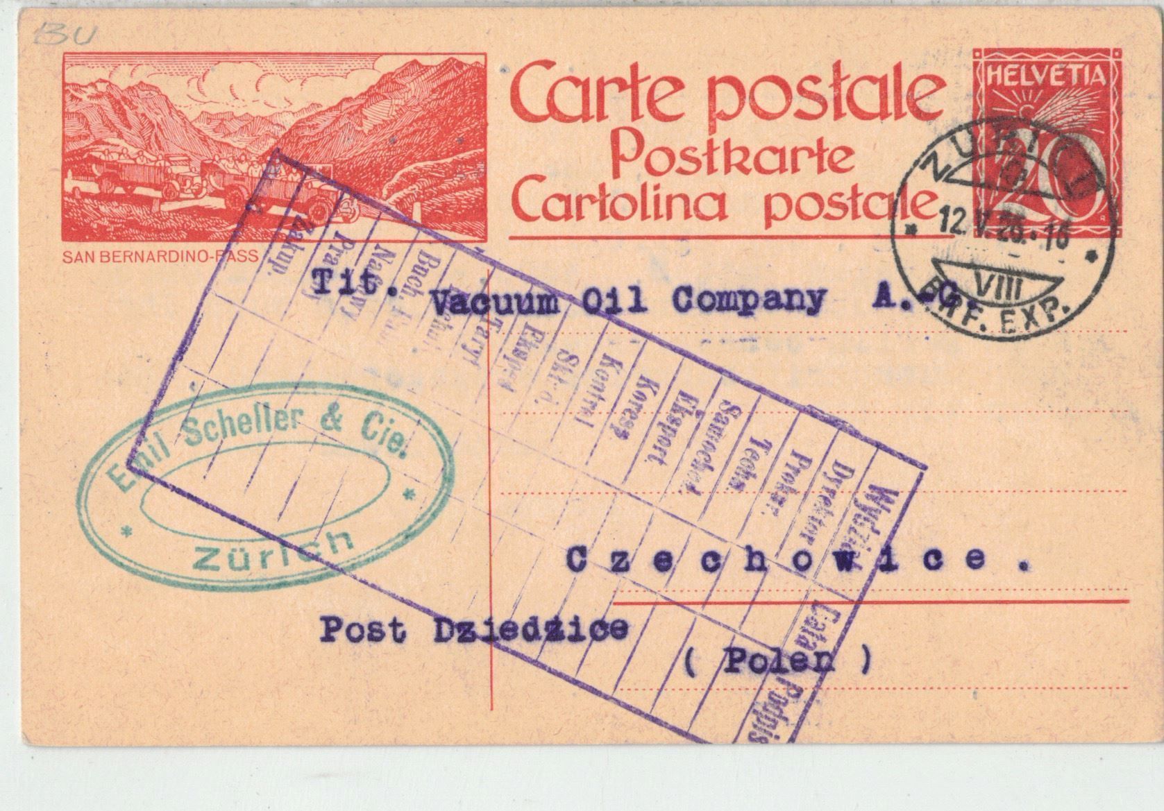 Tutti i francobolli: Ganzsache Postkarte PK 106 S. Bernardino – Usato da Oberwil-Lieli venduto da pizbeverin12