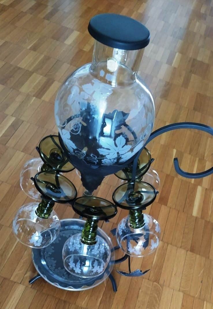 Caraffe: Wein Dekantier mit 6 Gläsern und Ständer - 51 cm - – Nuovo (secondo la descrizione) da Zürich venduto da 1980ale 8