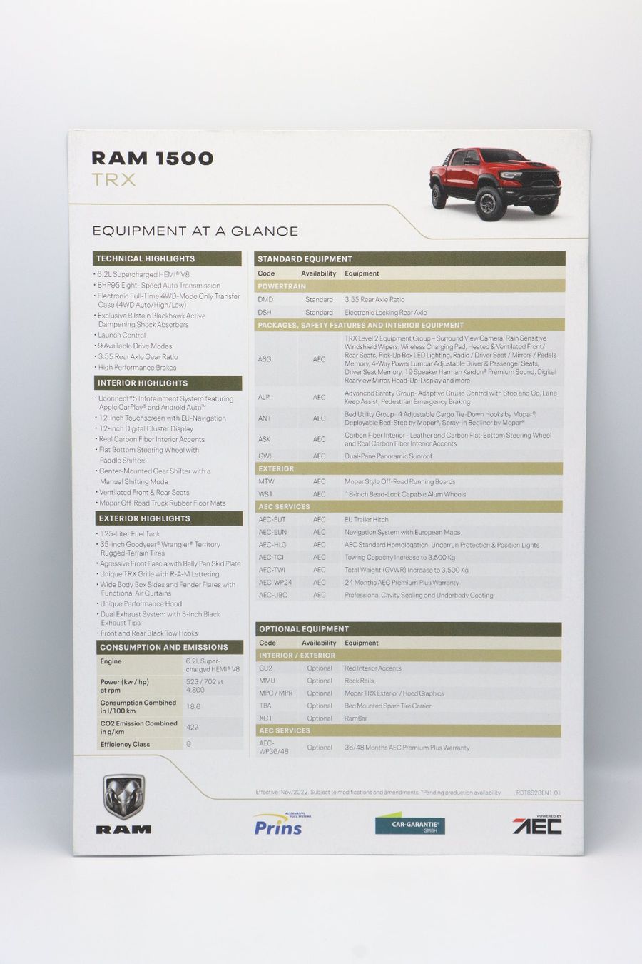 Dodge Documenti: Dodge RAM 1500 TRX 2022 Prospektblatt – Usato da Bühl b.Aarberg venduto da Collectorpassions 1
