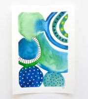 Aquarell Original Abstrakt blau grün - 14.5 x 21cm