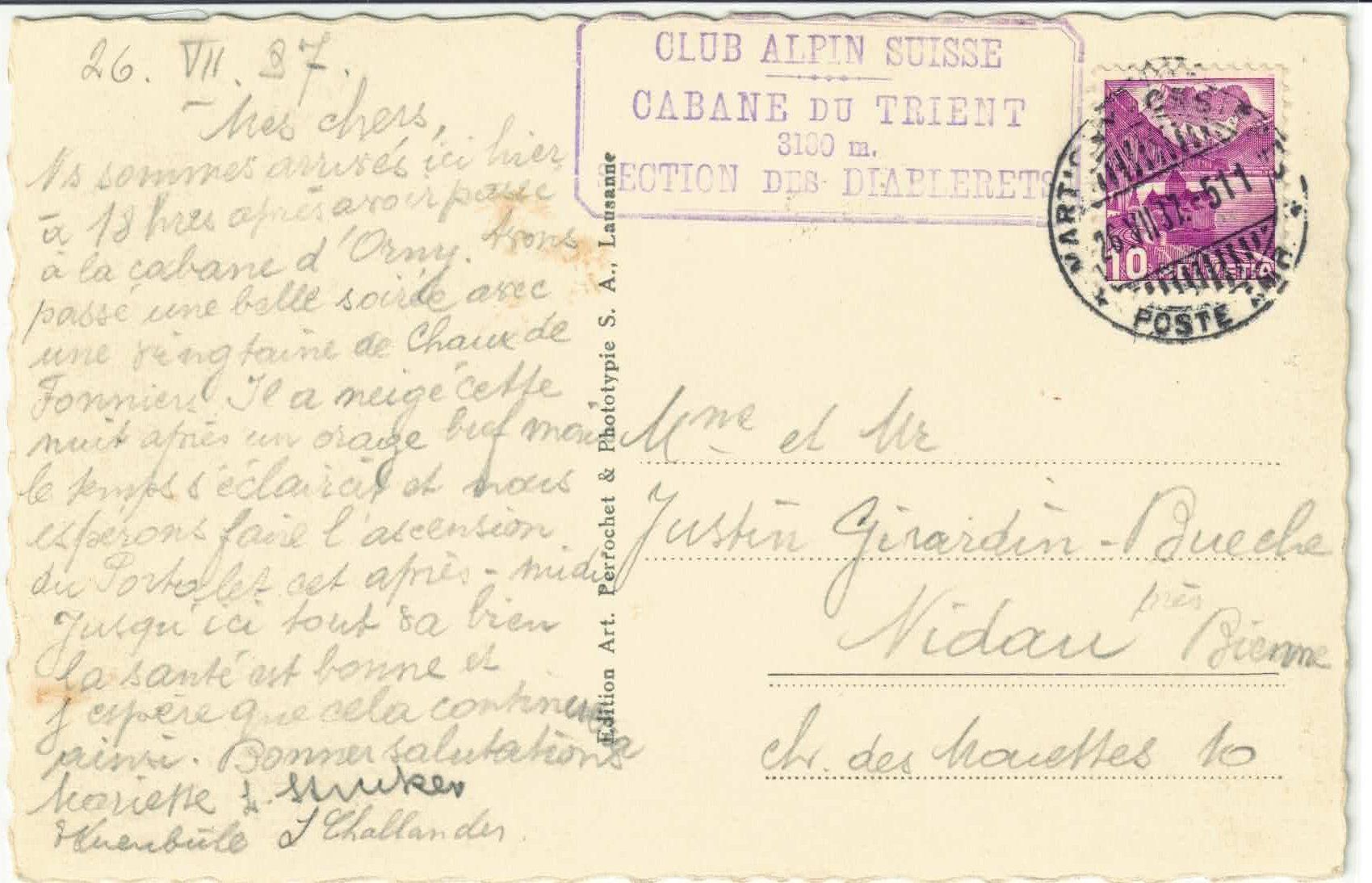 Cartoline postali: Cabane du Trient C.A.S. Section Diablerets – Usato da Ettingen venduto da Kartenplanet 1