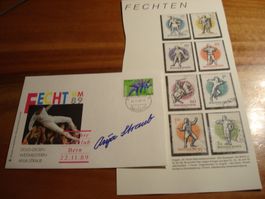 Lot Marken Thema Fechten, mit Autogramm