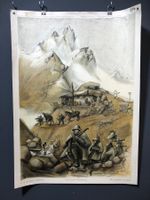 Vintage Schulwandbild GRENZWACHT (Mitrailleure) Militär