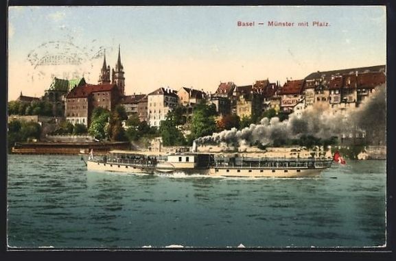 Cartes postales: Basel, Raddampfer vor der Stadt mit rauc – D'occasion à Berlin par bartko-reher