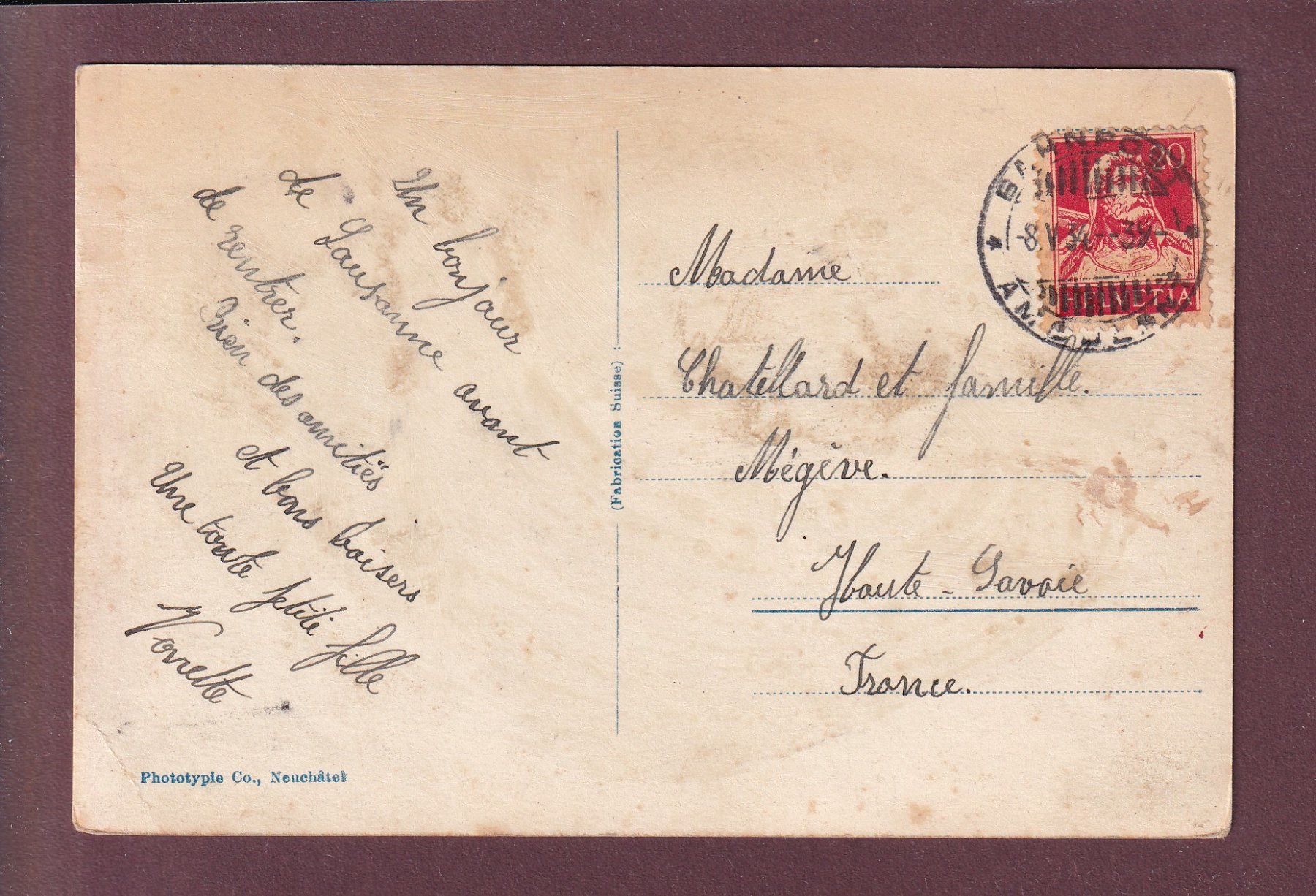 Cartoline postali: LAUSANNE - Rue centrale - Café du Siècle - 1934 – Usato da Pully venduto da nicecards 1