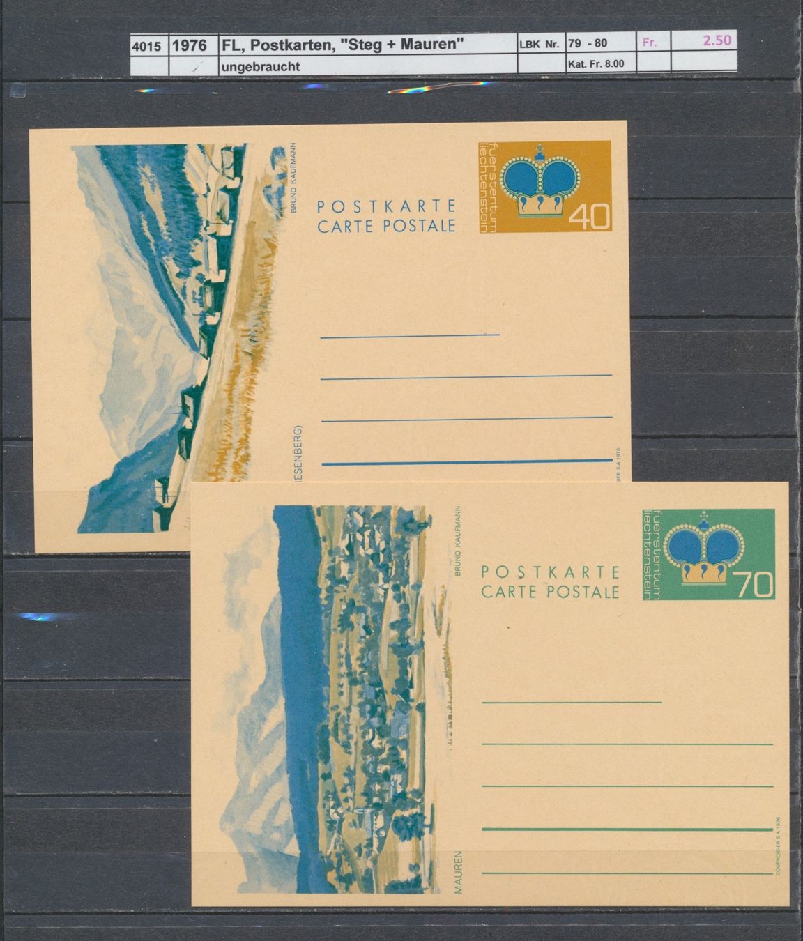 Tous les timbres: 1976 FL, Postkarten, "Steg + Mauren", ungebraucht – Neuf (Voir description) à Winterthur par Zupogeru