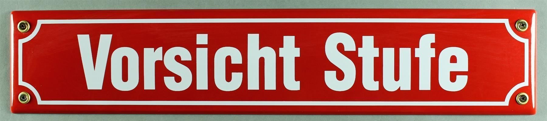 Schilder: Emaille Blechschild-VORSICHT STUFE-ROT – Neu und originalverpackt aus Rupperswil von big-one-sale