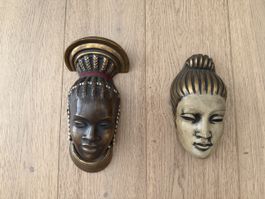 Achatit Keramik-Wandmasken, Paar – Handarbeit Germany