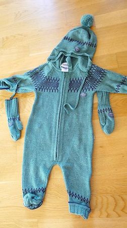 Baby Overall Merinowolle Gr. 74 mit Mütze u. Handschuhen