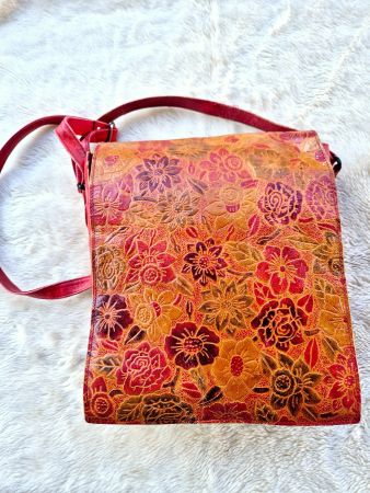 TASCHE BAG BLÜTEN BLUMEN ECHT LEDER VINTAGE TOP ZU JACKE