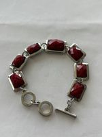 Armband silberfarben mit roten Steinen Gliederkette