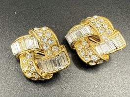 Vintage-Ohrringe Cabouchon Paris – Goldfarben, Strasssteine
