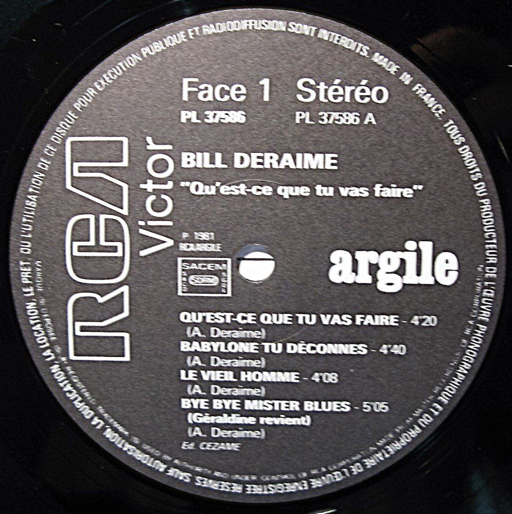 Schallplatten: BILL DERAIME "Qu'est-ce Que Tu Vas" LP in VG+ – Gebraucht aus Monthey von Pingmub 3