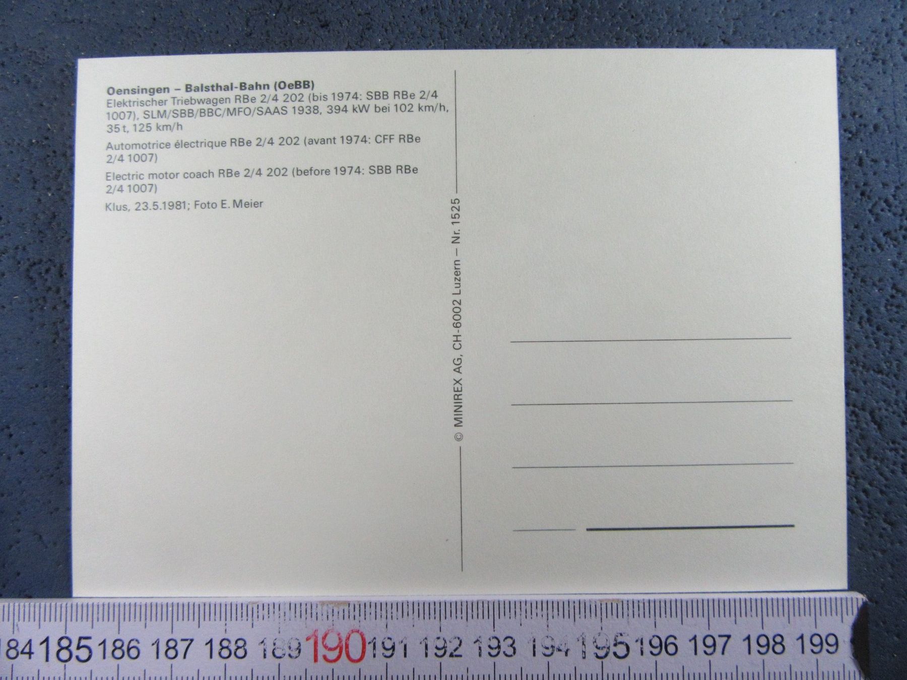 Cartoline postali: BAHN SCHWEIZ OeBB ÖNSINGEN-BALSTHAL-BAHN TRIEBWAGEN RBe2/4 – Usato da Ettingen venduto da Hausi4711 1