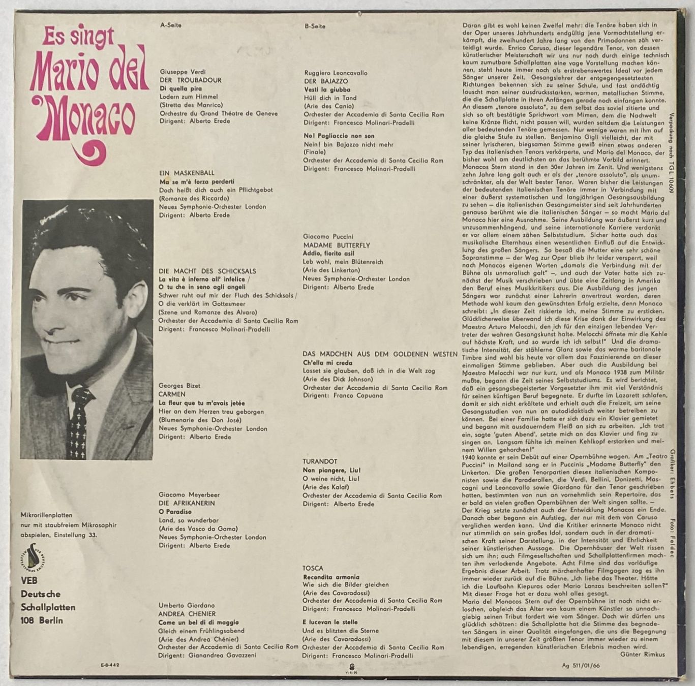 Dischi in vinile: Mario del Monaco, Es singt Mario Del Monaco – Usato da Flums venduto da Empe1 1