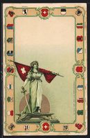 Litho Schweiz, Helvetia mit Fahne, Wappe