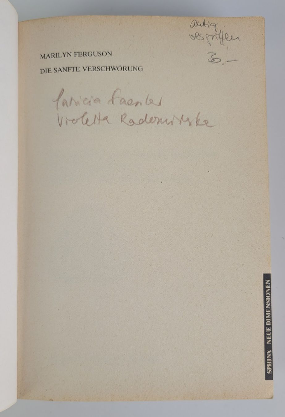 Libri: Die sanfte Verschwörung - Marilyn Ferguson,Top – Usato da Zürich venduto da axolottchen 3