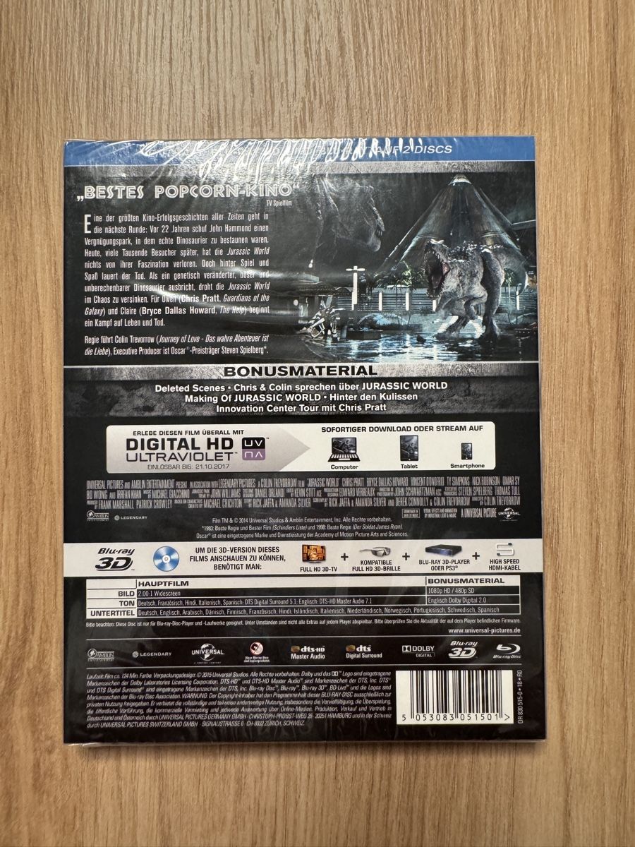 Tutti i DVDs: Jurassic World 3D Blu-ray- Neu und versiegelt! – Nuovo e nell'imballaggio originale da Biberist venduto da etesummer 1