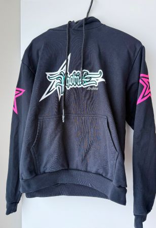 Schwarzer Hoodie mit pinken Sternen , top Zustand, Gr. S