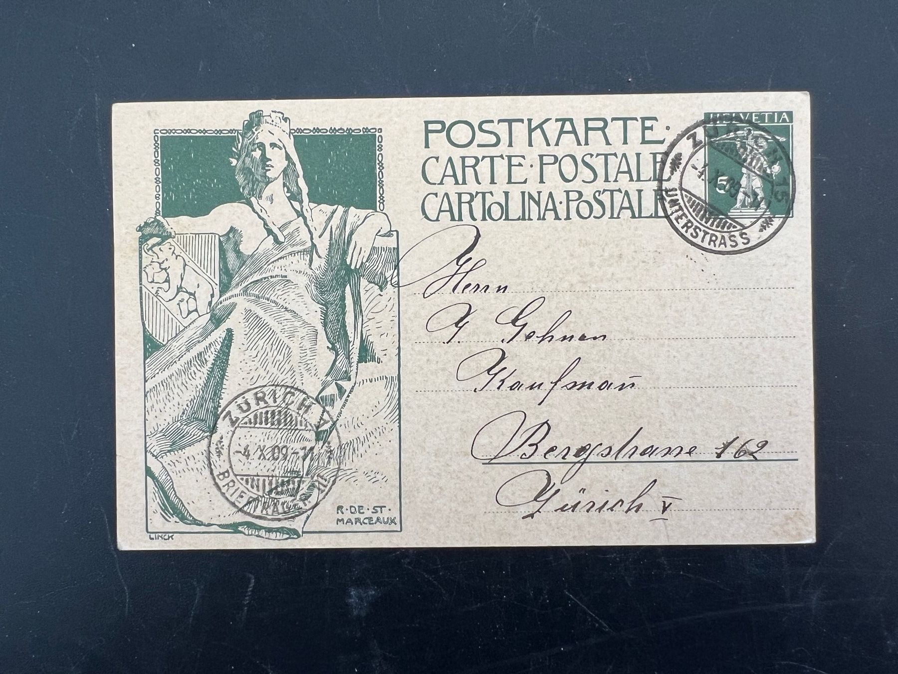 Alle Briefmarken: Postkarte 1909    (G203) – Gebraucht aus Hinwil von Sidi4