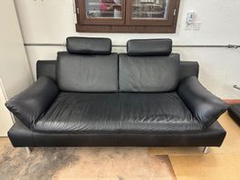 Ledersofa schwarz mit Kopfstützen und Liegefunktion
