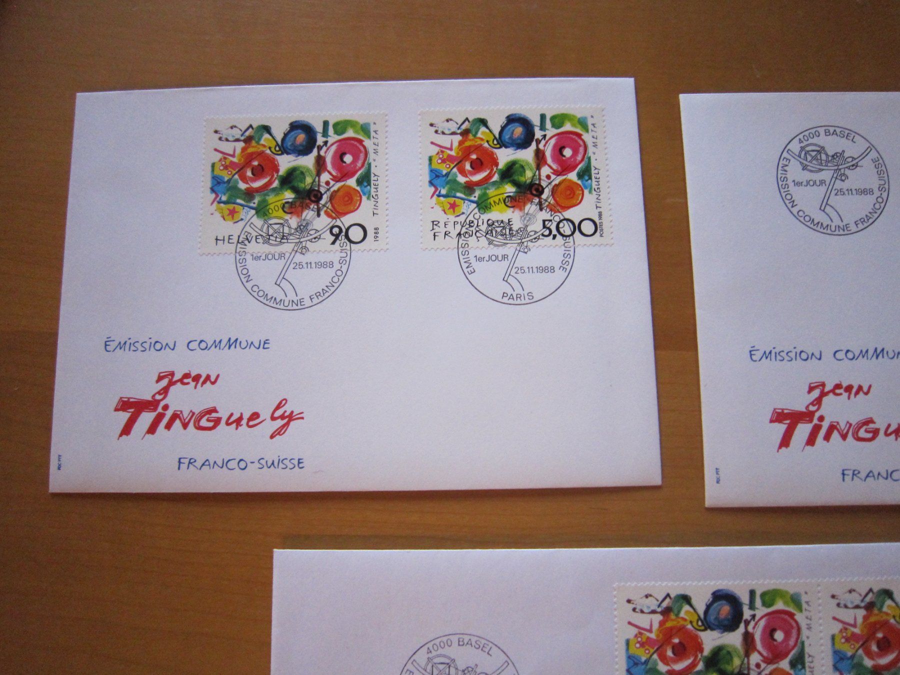 Tutti i francobolli: CH 1988 FDC Tinguely mit grossbrief 4er Block – Usato da Gordola venduto da Polentaefung 1