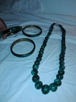 Kette und Armreifen Set, Malachit Schmuck Set, Vintage