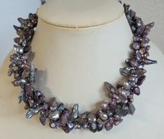 Perlenkette Grau Fliederfarben Keshi Barock Perlen