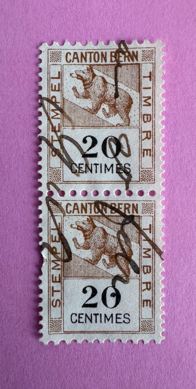 Tutti i francobolli: Fiskalmarken Kanton Bern 20 Centimes, 2-er Block – Usato da Sursee venduto da Pidu63