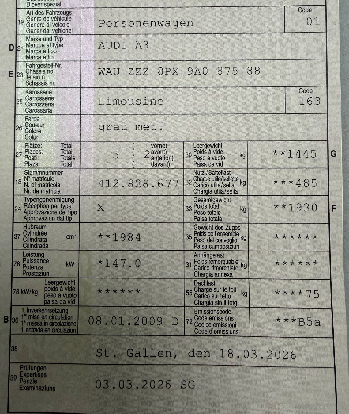 Audi Automobili: Audi A3 2.0 Automat (TBO) – Usato da St. Gallen venduto da CityAuktion 8