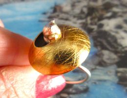 Silberring Gelbgold vergoldet mit Katze, Unikat. Gr.53