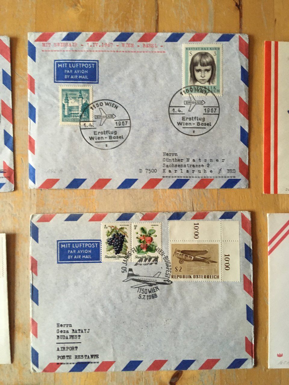 Alle Briefmarken: 9 Flugbriefe Österreich 1967-69 – Gebraucht aus Nesslau von zueri6 2