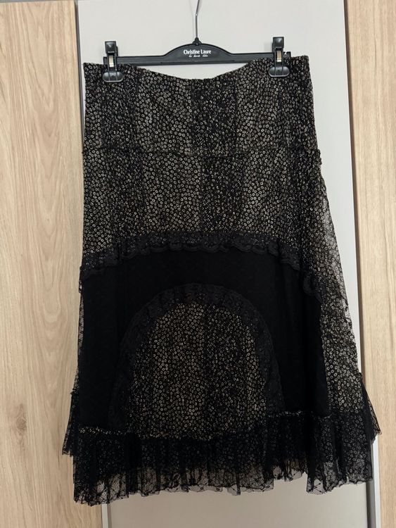 Robe Noire Et Dorée Avec Dentelle - Taille 10 - Style Bodycon Midi - Occasion Très Bon État