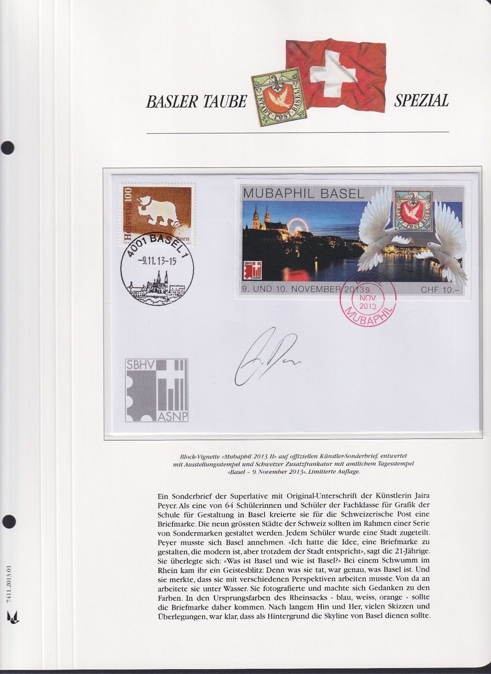 Tutti i francobolli: 2013, Mubaphil: Basler Tauben-Block, seltene limit. Auflage – Usato da Sursee venduto da Luzernerraute 1