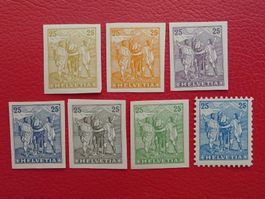 1882: Sieben Farbproben Rütlischwur, gute Qualität