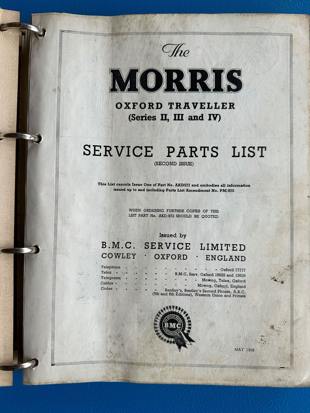 Libri: Unterlagen , Morris  1958 , Oldtimer – Usato da Boswil venduto da pavo1 5
