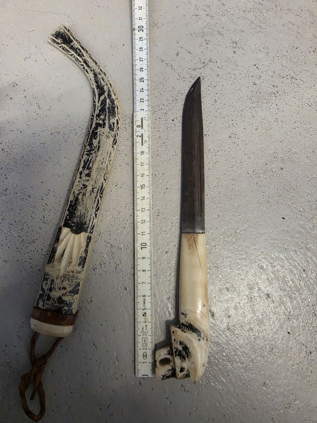 Zubehör: Messer mit Knochen-Griff und Scheide, Jagdmesser, antik – Gebraucht aus Olten von Mezopotamya 6