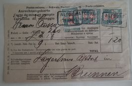 1919 Abrechnungskarte der Post nach Brunnen