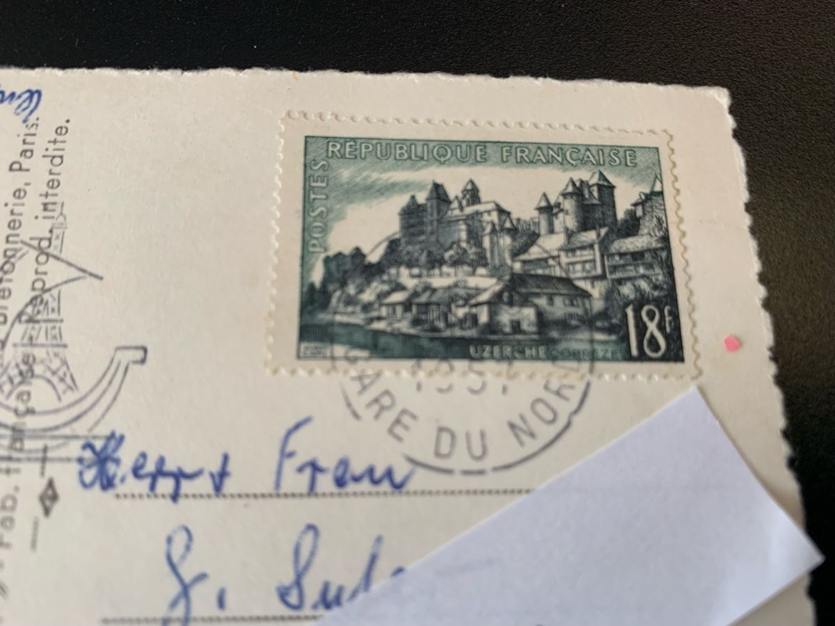 Cartoline postali: Alte Ansichtskarte Paris Eiffelturm, Briefmarke, Jahr 1955 – Usato da Erlenbach ZH venduto da Ritschly 2