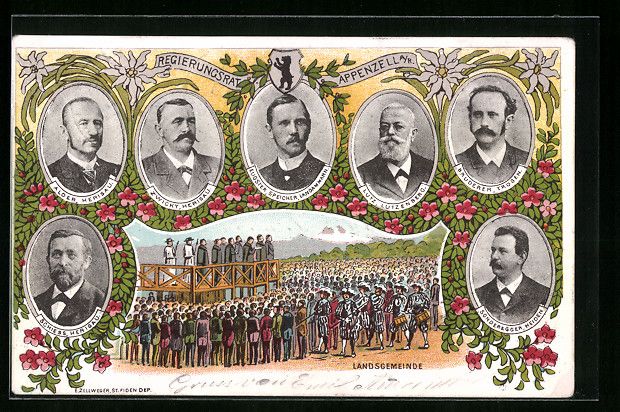 Cartoline postali: Appenzell a. R., Landsgemeinde, Regierun – Usato da Berlin venduto da bartko-reher