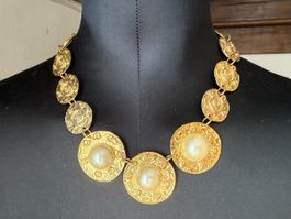 ✨Vintage Halskette mit Perlen, goldfarben