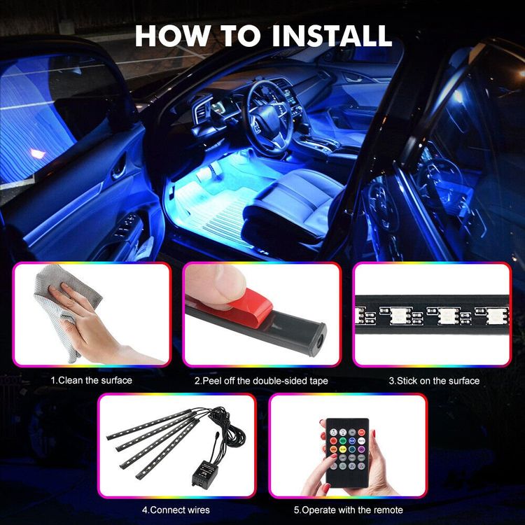 Auto Innenraumbeleuchtung RGB LED Lichtleiste 12V USB