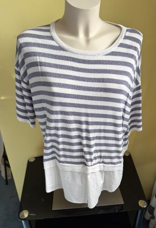 Damen Pullover gestreift Weiss/Grau von Cristina Grösse L