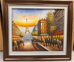 Ölgemälde Paris Eiffelturm Sonnenuntergang