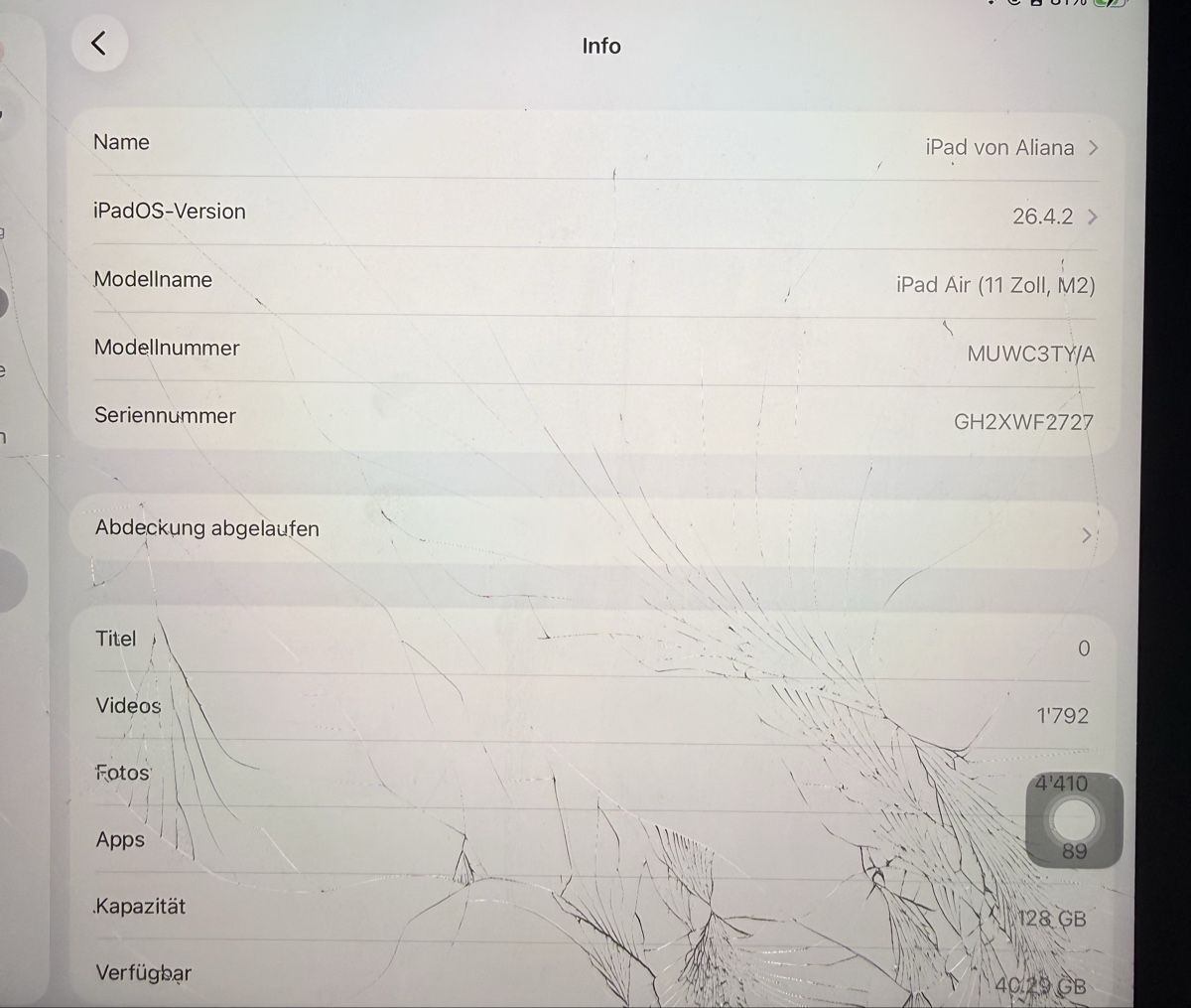 Apple Tablet PC: IPad Air / 11 Zoll, M2 mit Displayschaden – Difettoso da Gockhausen venduto da atiman 1